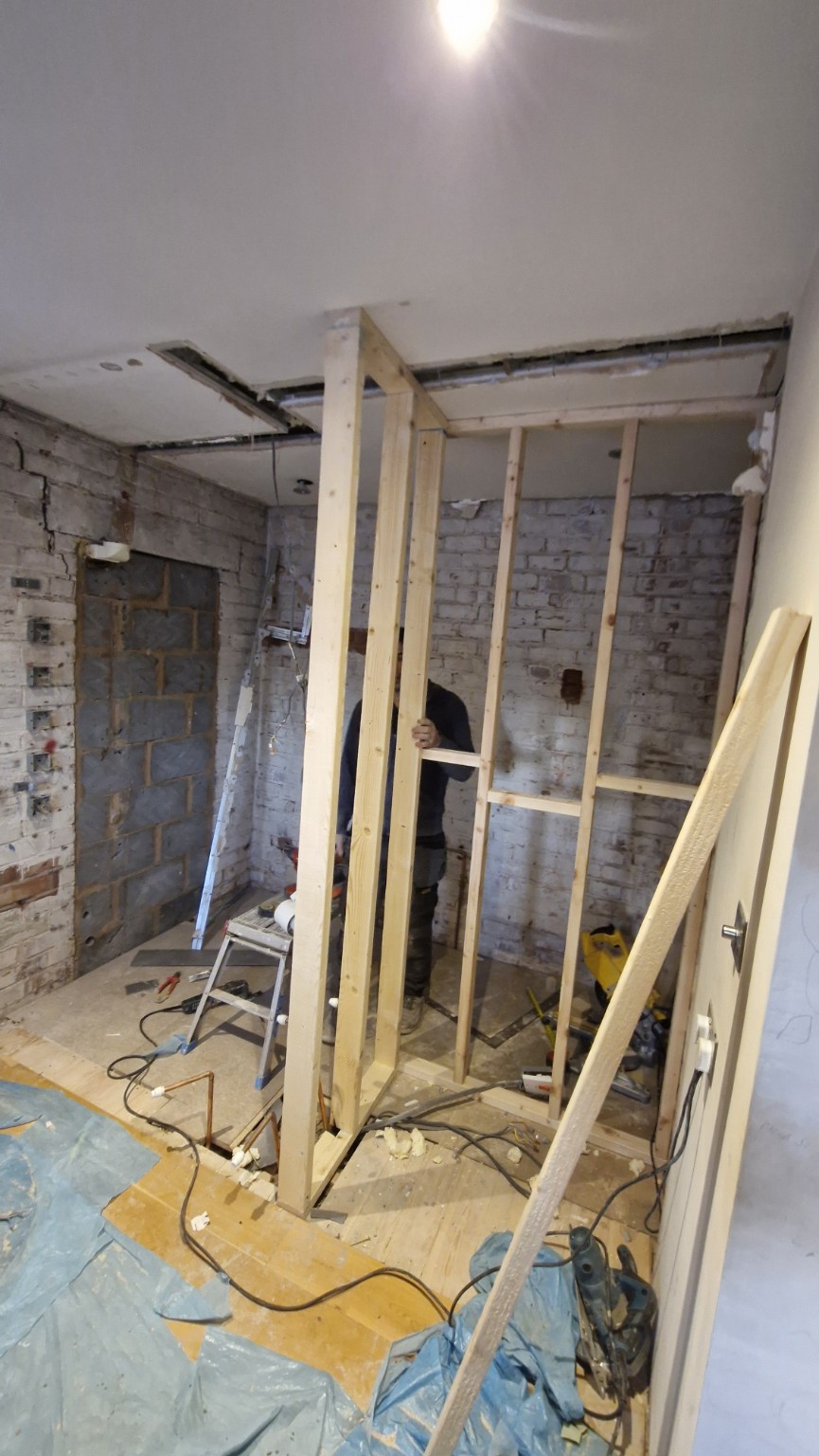 Timber partitions under construction