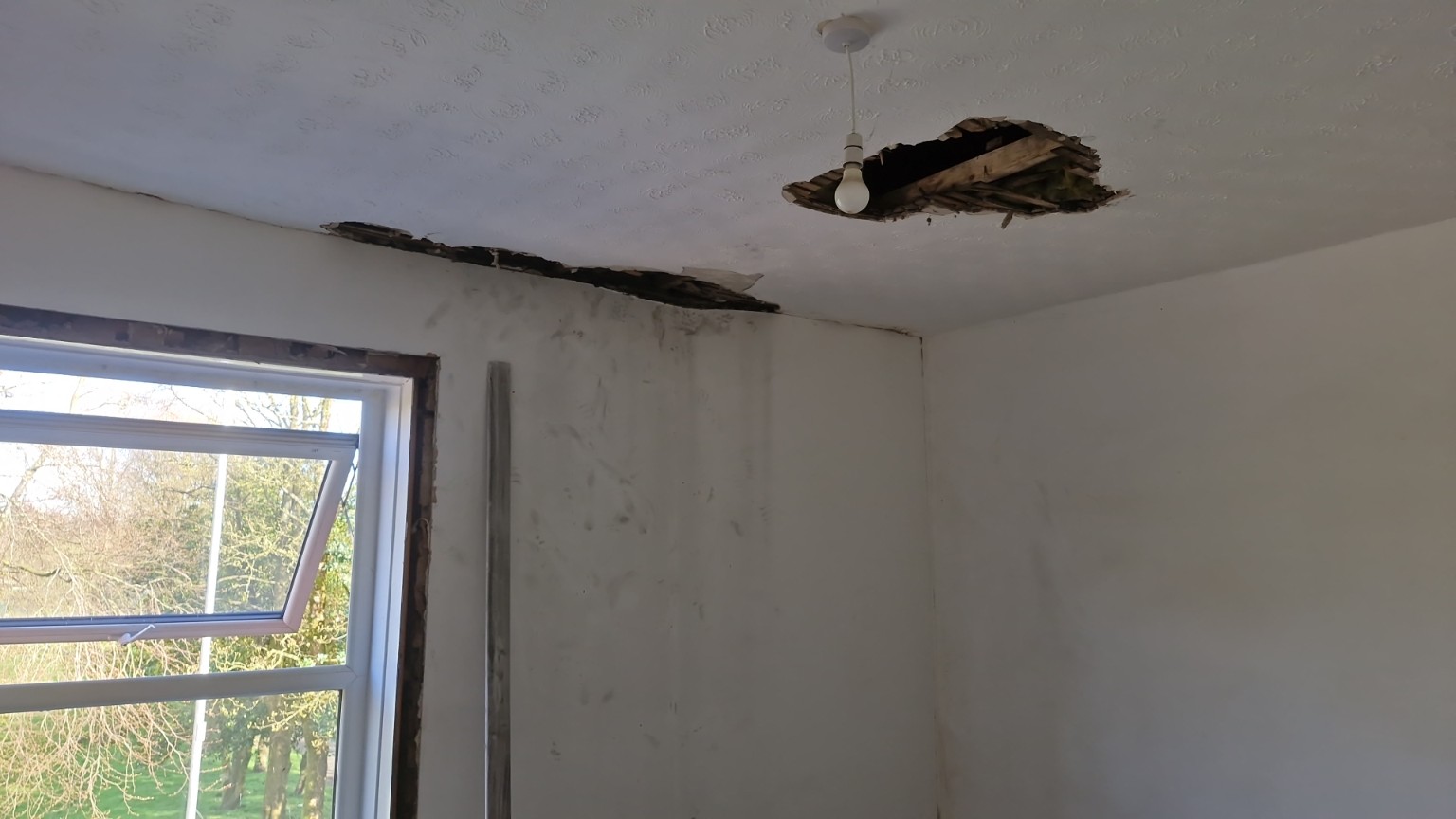 Damaged ceiling before refurbishment