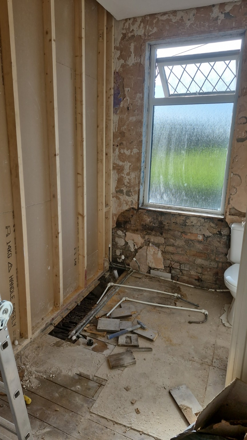 Bathroom during structural preparation