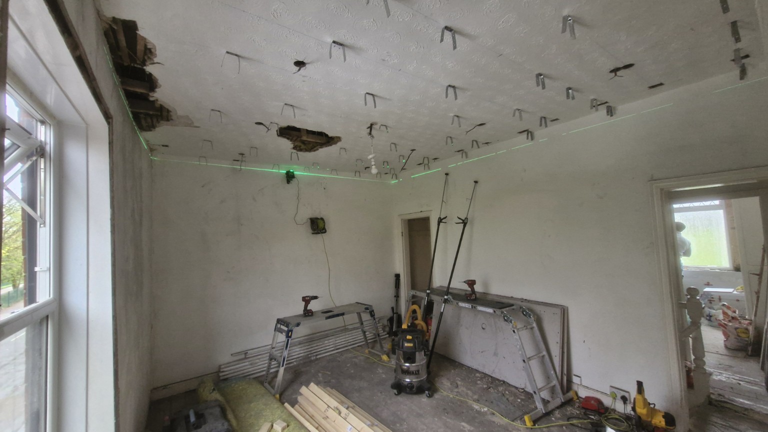 Ceiling repair work and setting out