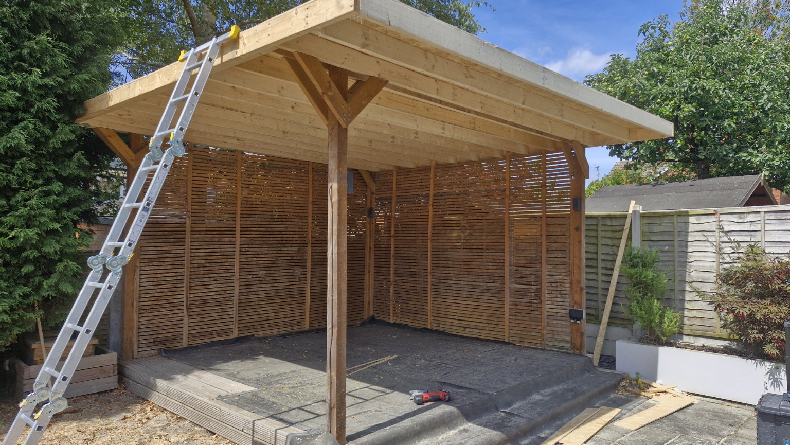 Timber roof lining and perimeter edge in progress