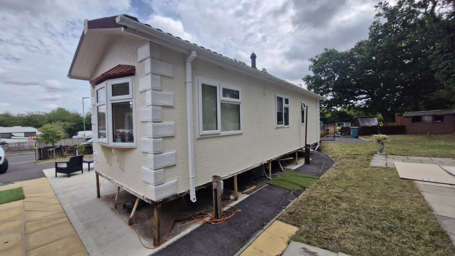 Exterior before the replacement skirt cladding