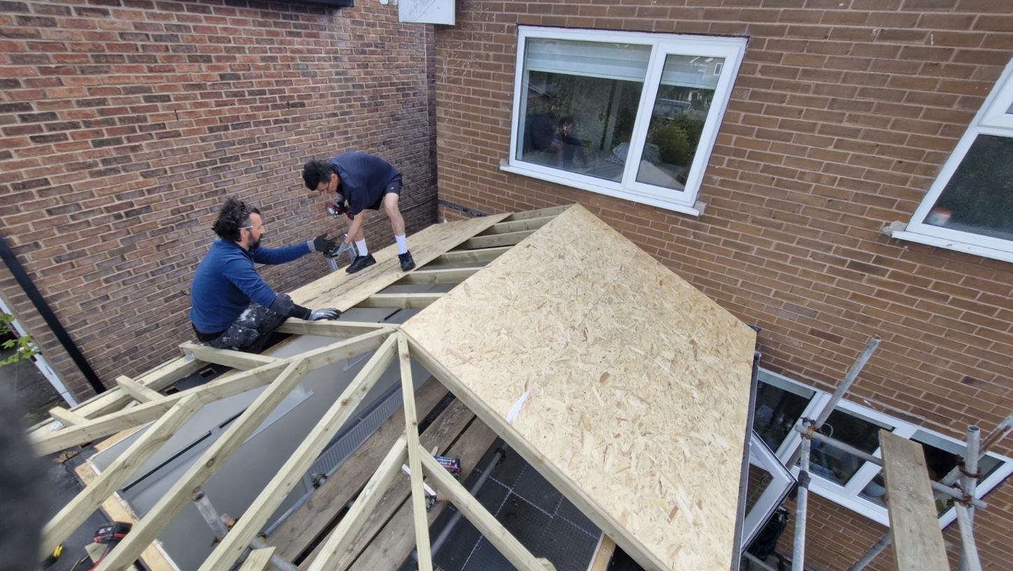 Roof boarding in progress